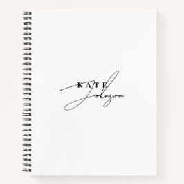 Stilvolle Schwarz-weiße Signature-Script-Monogramm Notizbuch