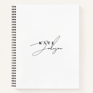 Stilvolle Schwarz-weiße Signature-Script-Monogramm Notizbuch