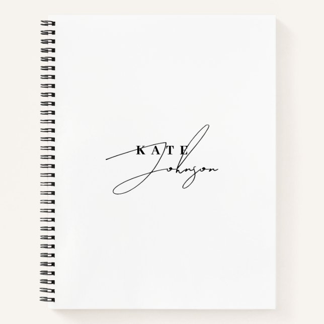 Stilvolle Schwarz-weiße Signature-Script-Monogramm Notizbuch (Vorderseite)