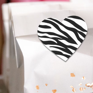 Stilvolle schwarz-weiße Zebradruck-Safari-Geburtst Herz-Aufkleber