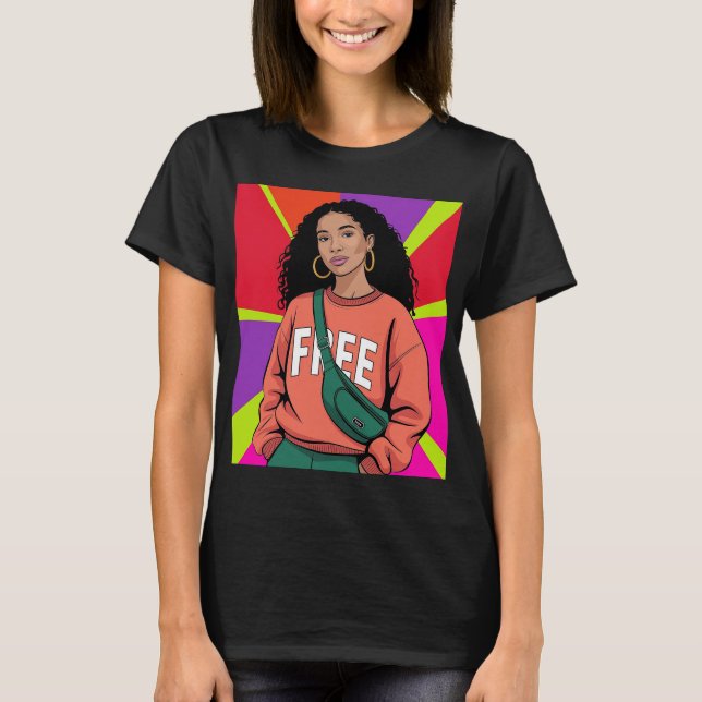 Stilvolle schwarze Frau T-Shirt (Vorderseite)