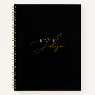 Stilvolle schwarze Gold-Signatur-Schrift-Monogramm Notizbuch
