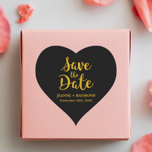 Stilvolle schwarze Goldfolie Hochzeit "Save the Da Herz-Aufkleber