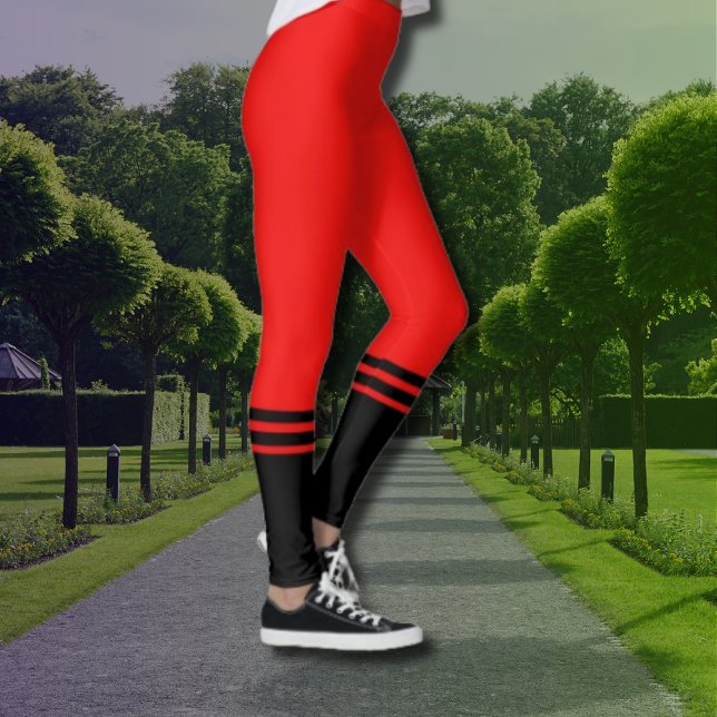 Stilvolle schwarze, horizontale Streifen | Rot Leggings (Von Creator hochgeladen)