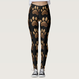Stilvolle Schwarze Leggings mit Golden Paw Prints