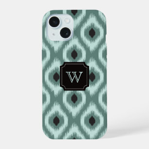 Stilvolle Schwarze Minze Diamant Ikat Monogram iPhone 15 Hülle