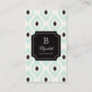 Stilvolle Schwarze Minze Diamant Ikat Monogram Visitenkarte