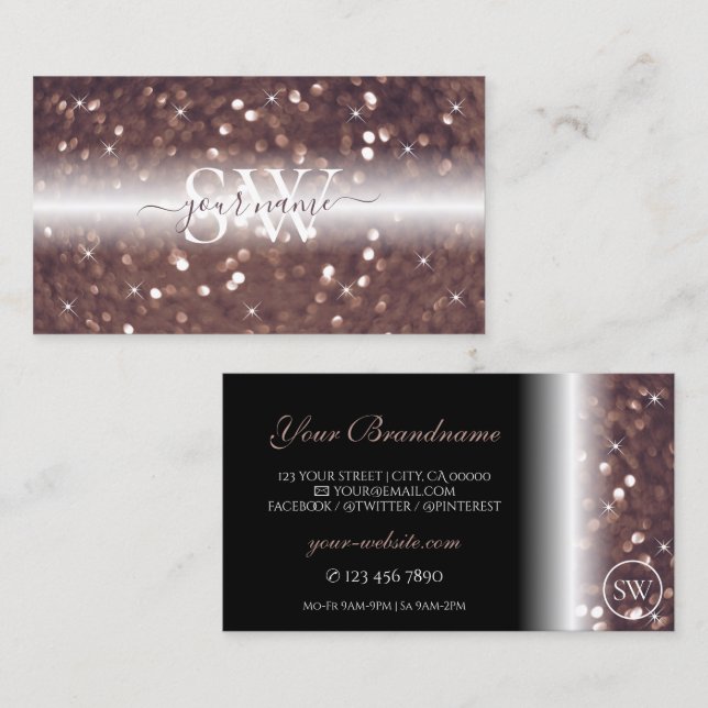 Stilvolle Schwarze Rose Gold Sparkling Glitzer Ini Visitenkarte (Vorne/Hinten)