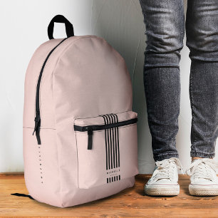Stilvolle schwarze Streifen Pfirsich Rosa Monogram Bedruckter Rucksack