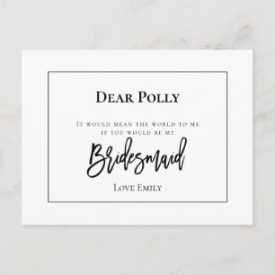 Stilvolle schwarze Typografie /Bridesmaid-Anfrage Postkarte