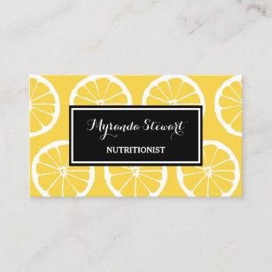 Stilvolle schwarze und gelbe Zitrone schneidet Visitenkarte