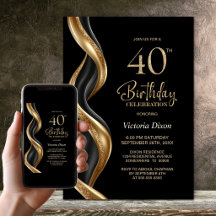 Stilvolle schwarze und goldene 40. Geburtstagsfeie