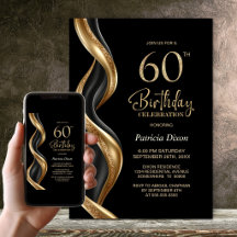 Stilvolle schwarze und goldene 60. Geburtstagsfeie