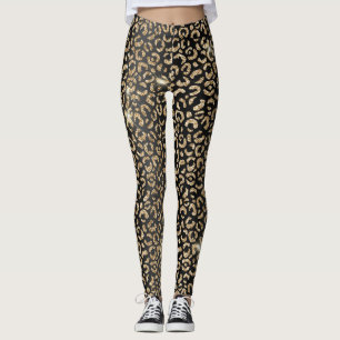 Stilvolle schwarze und goldene Glitter-Wildleopard Leggings