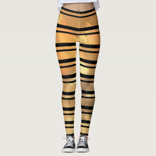 Stilvolle schwarze und goldene Glitzerstreifen Leggings