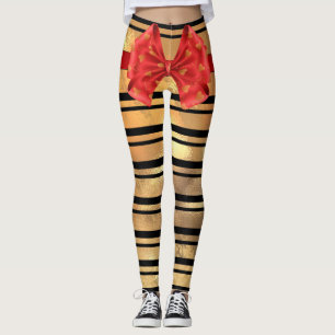 Stilvolle schwarze und goldene Glitzerstreifen mod Leggings