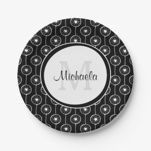 Stilvolle schwarze und weiße Herzen Monogramm mit Pappteller