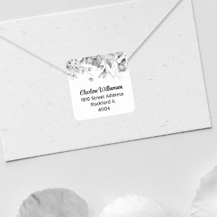Stilvolle schwarze und weiße Wasserfarbe Floral Ad Quadratischer Aufkleber