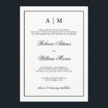Stilvolle Schwarzweiss-Hochzeits-Einladung Einladung<br><div class="desc">Diese schicke,  elegante Hochzeitseinladung kennzeichnet einen weißen Hintergrund mit einem schwarzen Rahmen und einem Text. Sie können die Spitze mit Ihren Initialen personifizieren.</div>