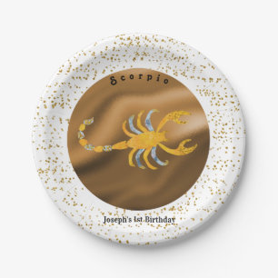Stilvolle Scorpio 1. Geburtstag & Gold Confetti Pappteller