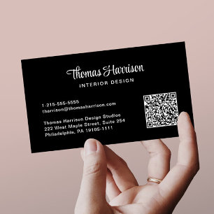 Stilvolle Script Beruflich QR Code Black Visitenkarte