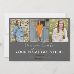 Stilvolle Script Charcoal Gray Foto Abschluss Einladung