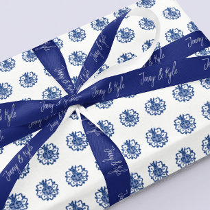 Stilvolle Script Couple Names Navy Blue Satinband