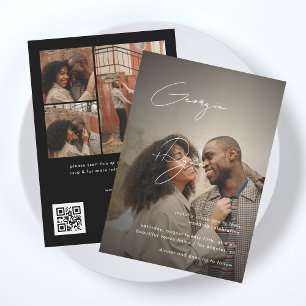 Stilvolle Script & Dark Fade Foto QR Code Wedding Einladung