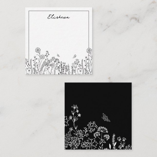 Stilvolle Script Floral Sketch Note Card Mitteilungskarte (Vorne/Hinten)