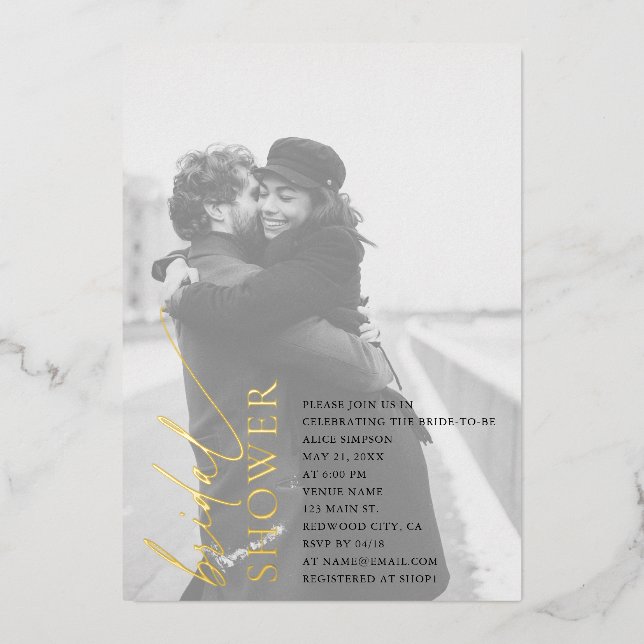 Stilvolle Script Foto Brautparty Einladung (Vorderseite)