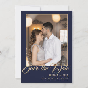 Stilvolle Script Gold und Blue FOTO Save The Date