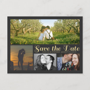 Stilvolle Script Gray Save the Date Collage Postca Ankündigungspostkarte