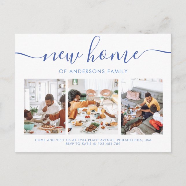 Stilvolle Script-Kalligrafie 3 Foto Neue Zuhause-M Ankündigungspostkarte (Vorderseite)