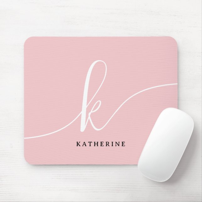 Stilvolle Script Monogram Blush Pink Mousepad (Mit Mouse)