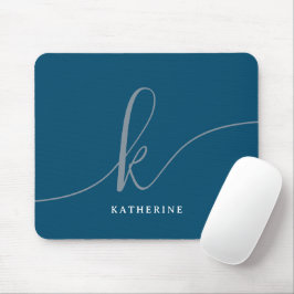 Stilvolle Script Monogram Navy Blue Mousepad
