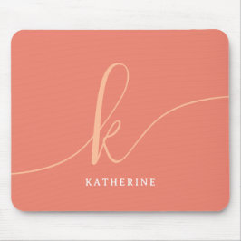 Stilvolle Script Monogram Peach Pink Mousepad
