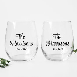 Stilvolle Script Monogram Wedding Weinglas Ohne Stiel