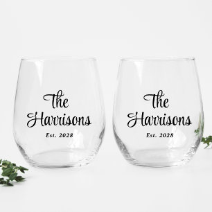 Stilvolle Script Monogram Wedding Weinglas Ohne Stiel