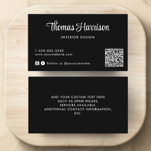 Stilvolle Script QR Code Black Visitenkarte