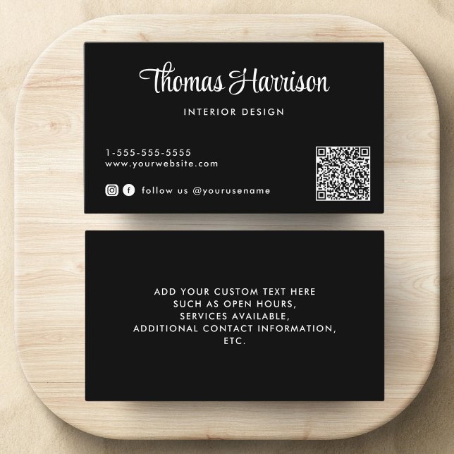 Stilvolle Script QR Code Black Visitenkarte (Capture attention, make connections, and leave a lasting impression with our modern QR business card)