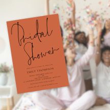 Stilvolle Script Terracotta Bridal Dusche Einladun