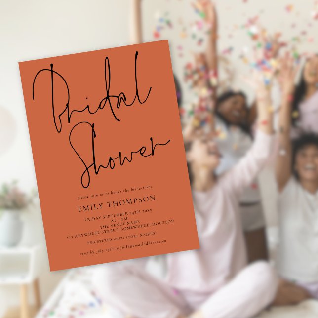 Stilvolle Script Terracotta Bridal Dusche Einladun Einladung (Available digitally or printed)