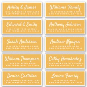 Stilvolle Script Yellow Wedding Guest Address Labe Aufkleber