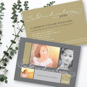 Stilvolle Scrolls 3 Foto-Collage Abschlussfeier Einladung