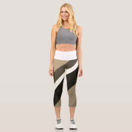 Stilvolle Sepia Monochrome Diagonal Bands Capri Leggings