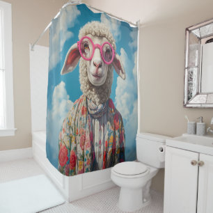 Stilvolle Sheep Pink Brille floral AtReifen Blue S Duschvorhang