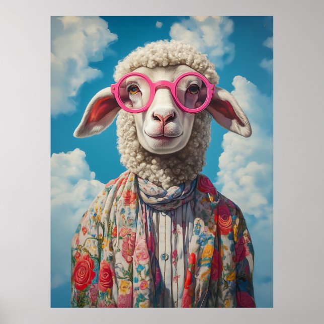 Stilvolle Sheep Pink Brille floral AtReifen Blue S Poster (Vorne)
