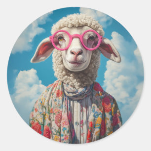 Stilvolle Sheep Pink Brille floral AtReifen Blue S Runder Aufkleber