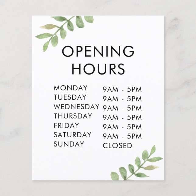 Stilvolle Shop Opening Time mit grünen Blätter Flyer (Vorne)
