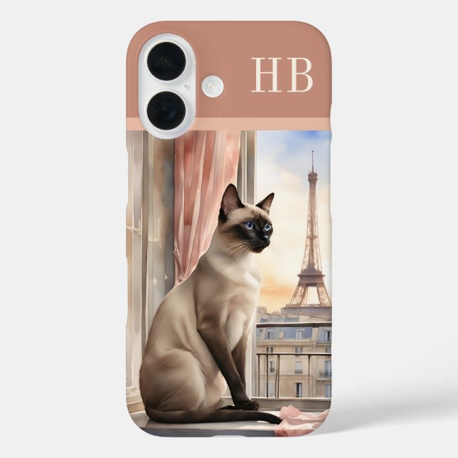 Stilvolle Siam Cat Monogram Personalisiert Case-Mate iPhone Hülle (Rückseite)